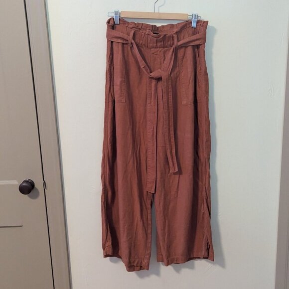 Blank NYC Wide Leg Paperbag Pants Linen Cropped Terracotta Rust Boho - Picture 2 of 7